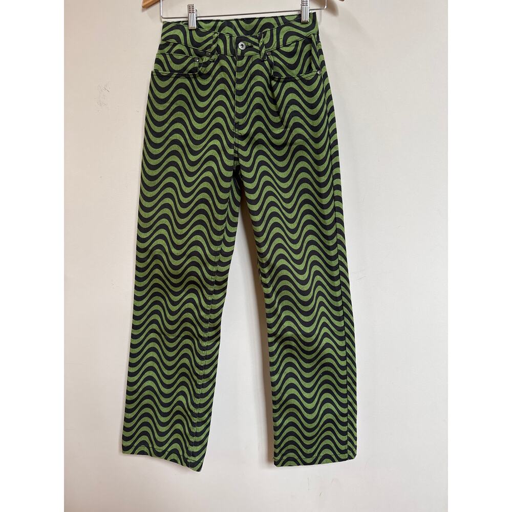 The Ragged Priest Wavy Patterned Lime Green Black Swirl Wave Jeans Pants Size 24